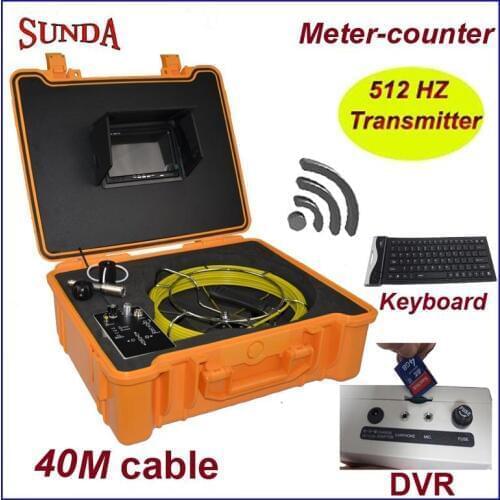 2017 hot 12LED 40M Flexible snake endoscope camera pipe inspection camera 512hz transmitter meter counter and keyboard 110-240V