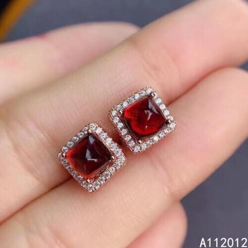 KJJEAXCMY fine jewelry natural Garnet 925 sterling silver popular girl earrings new Ear Studs support test with box
