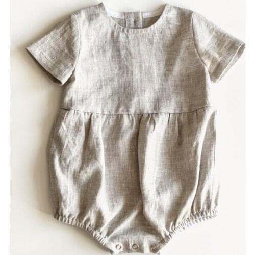 Summer New Cotton And Linen Newborn Romper Solid Color Short-Sleeve Baby One-Piece Clothes Casual Bodysuits WT208