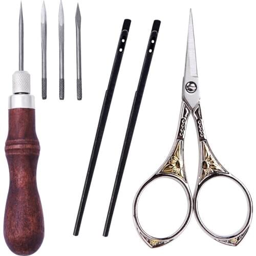 LMDZ Leather Sewing Kit Leather Awl Leather Rope Lace Needle Tailor Scissor Sewing Repair Kit for Leather Hand Sewing Craft Kit