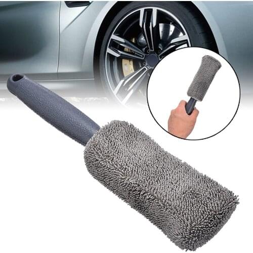 Mayitr 1pc Durable Microfiber Wheel Tire Brush Portable Wash Washing Cleaner Plastic Handle Cleaning Brushes For Car