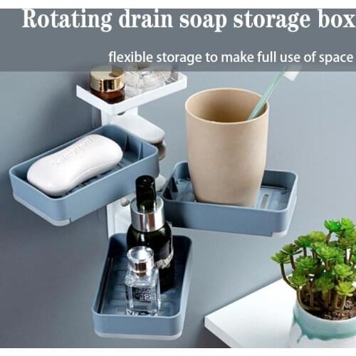 Bathroom Storage Multifunctional Rotating Drain Soap Box Rack Toilet Free Perforation Wall Hanging Soap Box Bathroom Bracket