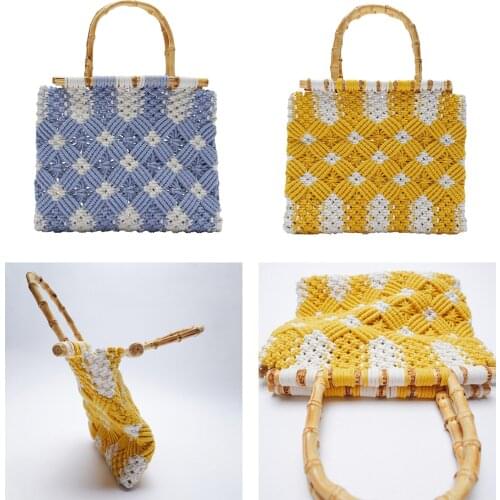 Fashion Women Knit Handbag Hand-woven Crochet Tote Bag Foldable Shoulder Bag