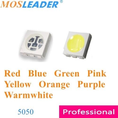 Mosleader 1000pcs 5050 Chip LED PLCC-6 0.2W Red Blue Green Yellow Orange Warmwhite Pink Purple SMD LED Single color