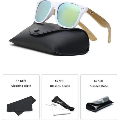 Ablibi Mens White Temple Bamboo Wood Sunglasses Non-polarized Eyewear for Women in Leather Case