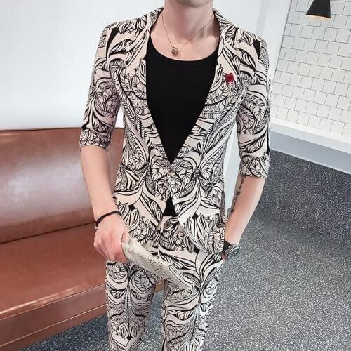 Mens 2 Piece Suits Floral Printed Mens Slim Fit Suit Men Suits 2019 Prom Fashion Night Club Outfits Designer Traje Hombre Verano