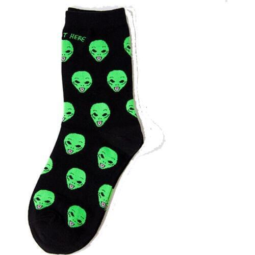 1 Pair Autumn Winter Women Cotton Socks Art Funny Alien Planet Creative Funny Cartoon Cat dog Breathable Socks