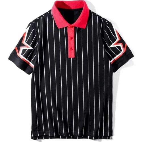 New Novelty 2019 Men Punk star striped Fashion Polo Shirts Shirt Hip Hop Skateboard Cotton Polo Top Tee #G39