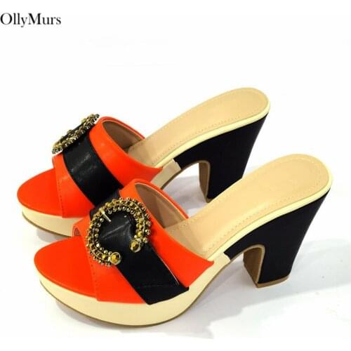 New Summer Design Woman High Heels Shoes African Style PU Leather Slipper Leisure Shoes