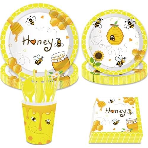 Little Bee Dinner Plates Baby Shower Party Decorations Yellow Bee Disposable Tableware Sets Kids Happy Birthday Party Favors