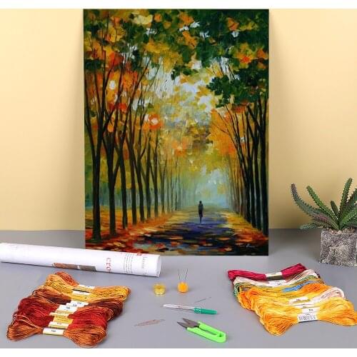 Autumn Mood And Colour Printed Canvas 11CT Cross Stitch Full Kit Embroidery DMC Threads Painting Needlework Handmade Adults
