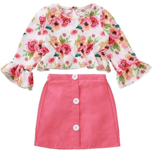 Autumn Girl Set Floral Print Blouse + Skirt Sets for Kids Fashion Girls Clothing