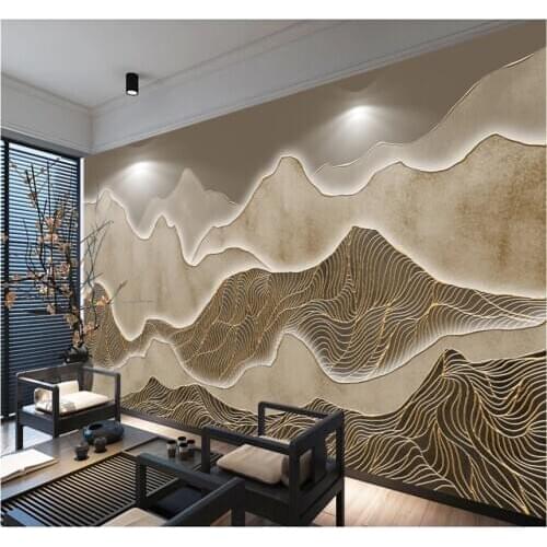 Custom wallpaper 8D waterproof wall cloth Artistic conception Abstract gold line ink landscape background wall painting