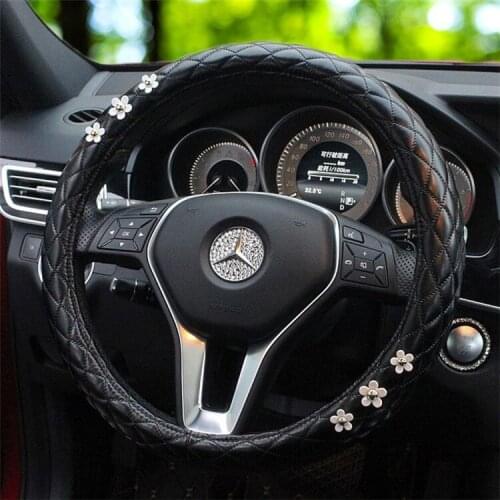 Rhombus Small Daisy Flower Handle Cover Car Four Seasons Universal Car Steering Wheel Cover Car Assessoires Interior for Women