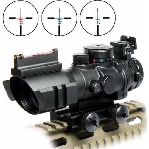 Tactical 4x32 Gun Riflescope 20mm Dovetail Hunting Rifle Scope with Red/Green Reticle Fiber Optic Sight Scope