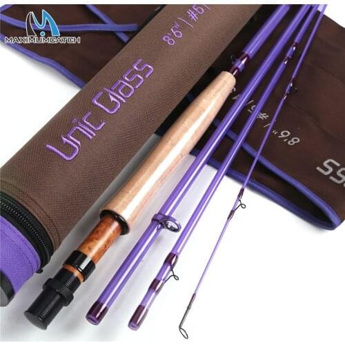Maximumcatch Unic Fiberglass 3/4/5wt Fly Fishing Rod 7.5/8/8.5ft Fast Action Carbon Glass Blank Purple Color Fly Rod