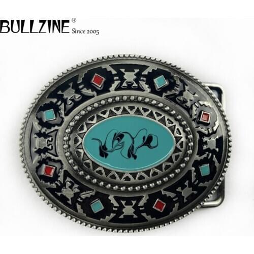 The Bullzine western turquoise belt buckle with pewter finish FP-02192 suitable for 4cm width snap on belt