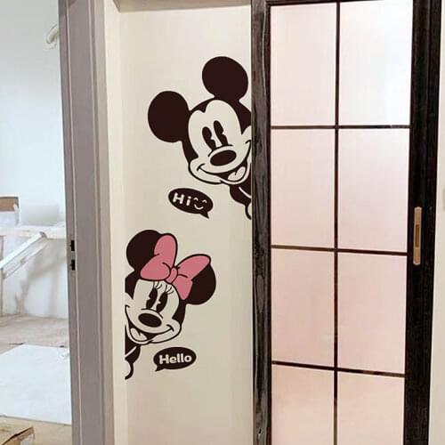 Disney Cute Mickey Waterproof Wall Stickers Creative Funny Bathroom Wall Stickers Tile Cabinets 3d Waterproof Glass Stickers