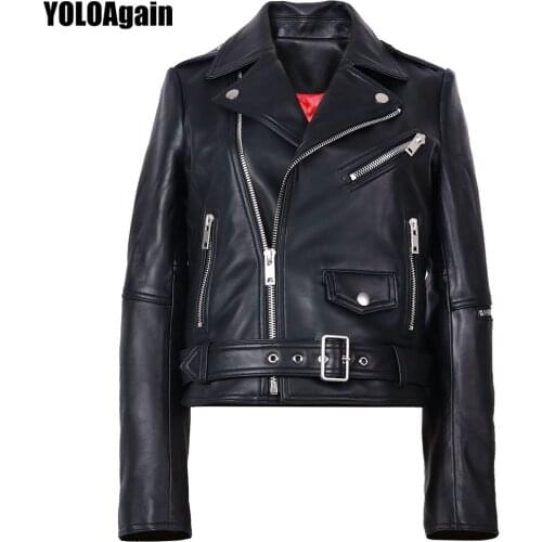 YOLOAgain Spring Women Geninue Leather Jacket Biker Jacket
