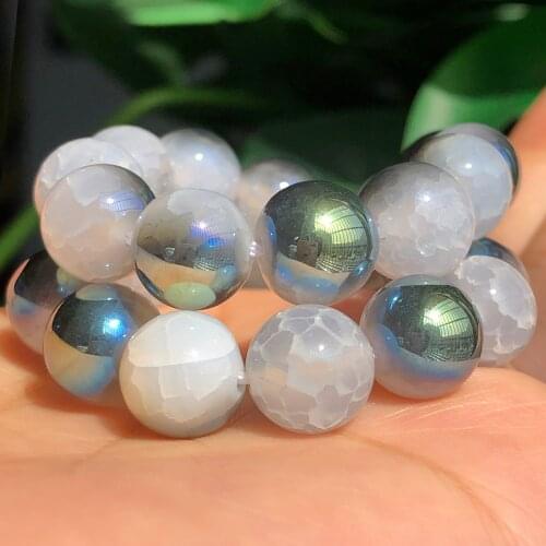 Green Plated White Cracked Dragon Fire Agates Metallic Coated Beads Natural Stone Loose Bead for Jewelry Making DIY Bracelets