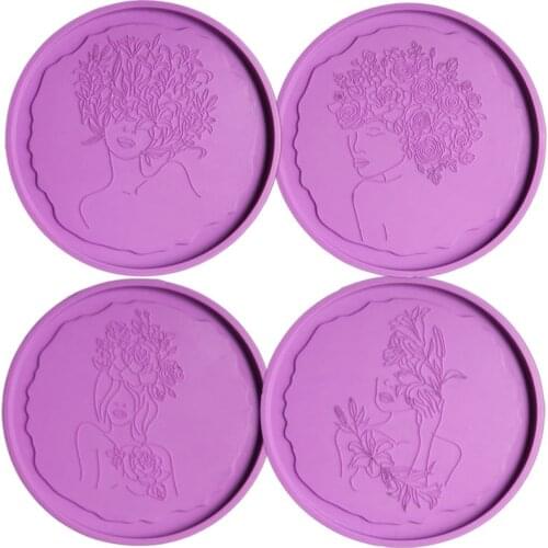 DIY Mirror Silicone Mold Beautiful Women Flower Round Cup Pad Coaster Art Table Cup Pad Tray Mold For Resin Hand Craft Access