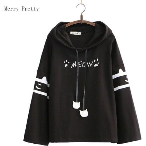 Black Letter Embroidery Cotton Hooded Sweatshirt Female 2021spring New Casual Drawstring Hoodies For Women Clothing