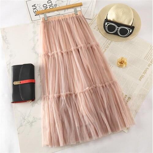 Womens Tulle Princess Ball Gown Skirt Puff Lolita Jupe White Mesh Skirt Ballet Girl Vintage Midi Pleated Skirts 2021 #T1G