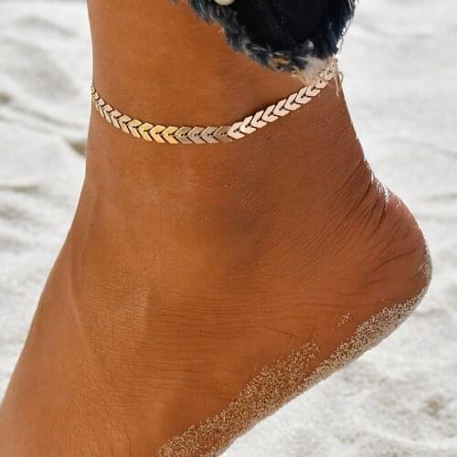 Women Chain simple Fishbone Ankle Bracelet Gold Anklet Foot Beach Jewelry boho jewelry Ankle Gift