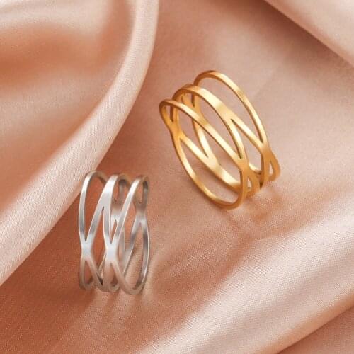 COOLTIME Fashion Double Cross Rings Stainless Steel Gold Color Geometric Womens Finger Rings Birthday Wedding Gift 2021 Trend