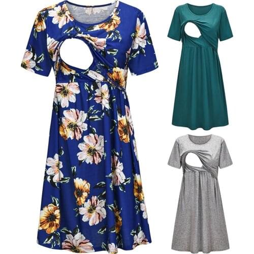 Women Maternity Short Sleeve Floral Print Nursing Dress For Breastfeeding Breastfeeding Clothes Pregnancy Dress Robe Femme