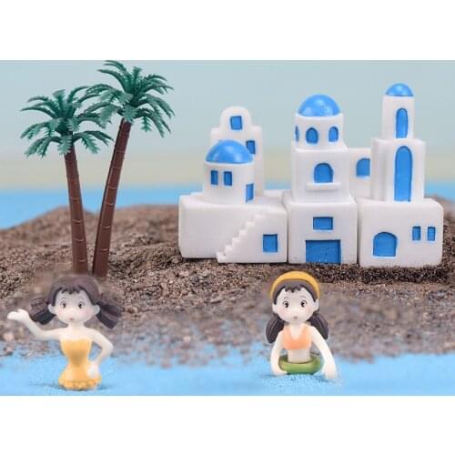 ZOCDOU 5 Pieces Blue White Mediterranean House Delicate European Building Home Ornament Small Statue Little Figurine Crafts Deco