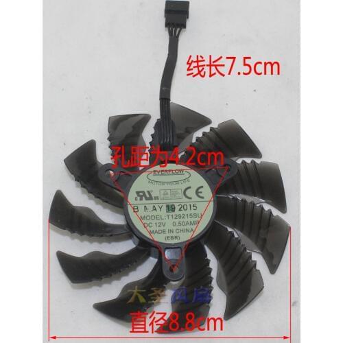 New Original for Gigabyte GTX960/970 DC12V 0.5A T129215SU 85MM 4pin temperature control graphics card cooling fan 1PCS