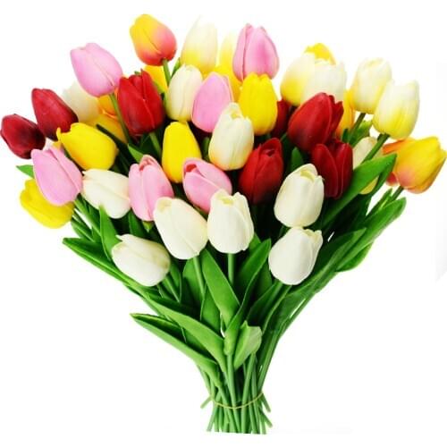 10pcs beauty Real touch flowers latex Tulips flower Artificial Bouquet Fake flower bridal bouquet decorate flowers for wedding