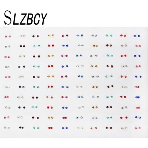 100pairs/lot Colorful Rhinestone Small Stud Earrings Set For Women Round Crystal Earrings Plastic Ear Fashion Birthday Jewelry