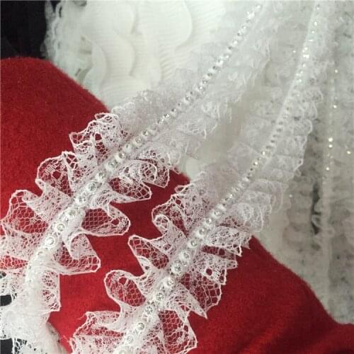 5Yard/Lot White Black Handmade DIY 4cm embossed pleats lace trim skirt gauze children doll dress lace fabric accessories