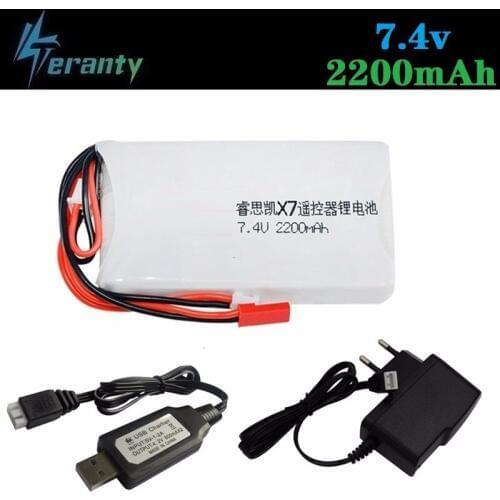 7.4V 2200mAh 8C Battery + USB Charger For Taranis Q X7 DX6e DX6 DX8 Transmitter RC Drone Spare Part 2S Rechargeable Lipo Battery