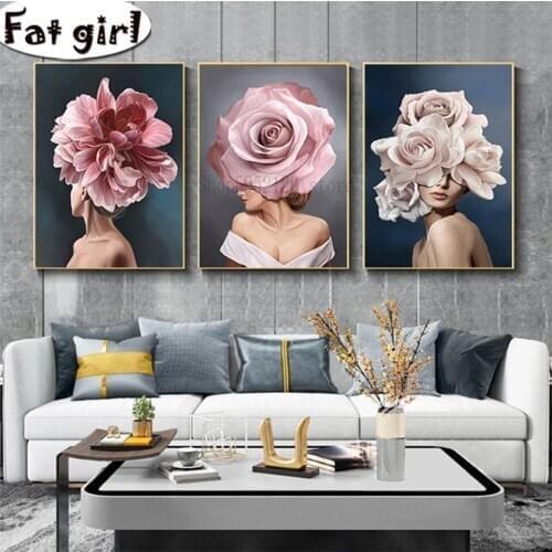 Abstract Art Flower 5D Diamond Painting Sexy Women Mosaic Full Square Round Drill Embroidery Cross Stitch Art Deco Wall Hanging
