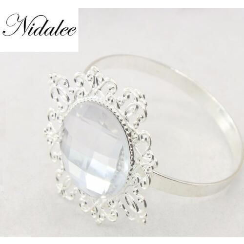 Nidalee Rhinestone Acrylic Metal Napkin Ring With Crystal For Weddings Blue Table Kitchen Holder Banquet Dinner Diamond Decor