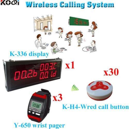 Wireless Call Bell System Fashion Nice Design Wireless Waiter Call Button (1 display 3 wrist watch 30 call button)