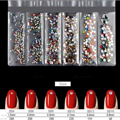 Glitter 3D Rhinestones AB Flat Back Shiny Stones Nail Art Decorations Mixed Size DIY Nail Art Decoration Gem Nail Parts Tools