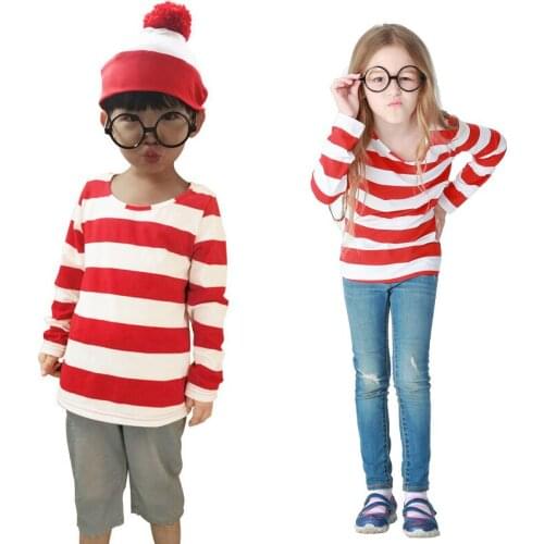 Child Anime Wally Cosplay Costume Shirt Hat Gloves Outfit Halloween Boy Girl Party Book Week Fancy Dress