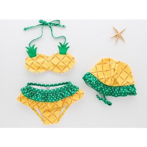 Toddler Girl Bathing Suit Two Piece with Hat Baby Girls Strawberry Pineapple Clothes for Pool Hot Spring Holiday Bikini Bath Set