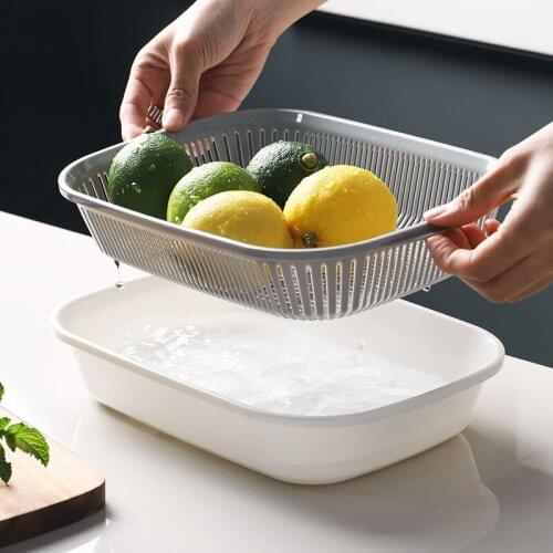 Double Drain Basket Sink Organizer Kitchen Storage Container Home Supplies Fruit Baskets Vegetable Cleaning Basket Set