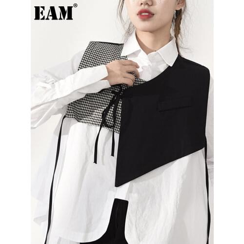 [EAM] Women Loose Fit Black Plaid Bandage Irregular Vest New V-collar Sleeveless Fashion Tide Spring Autumn 2021 1H07301S