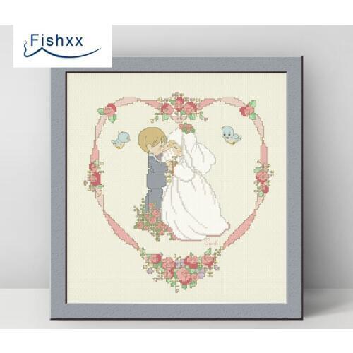 European Style Fishxx Cross Stitch 14CT Kit H024 Cute Cartoon Characters Pattern Bride And Groom Handy Wedding Festive Wedding