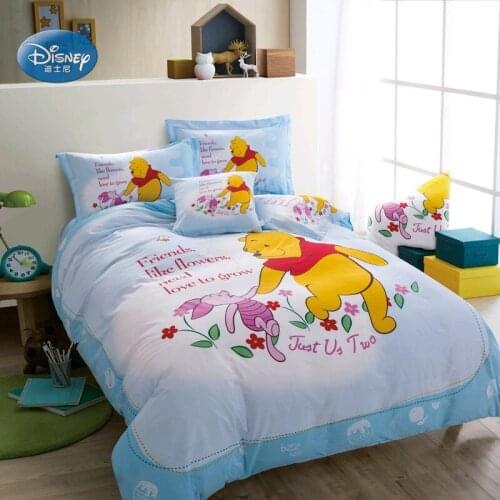 Disney Baby Blue Bear Bedding Set Childrens Bedroom Decorative Bedsheet Bedcover Pillowcase Deluxe Full-Size Home Textile