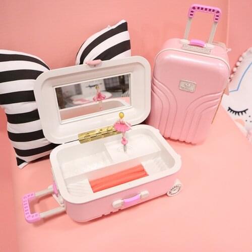 Creative suitcase trolley music box rotating ballet girl creative jewelry box to send girlfriend gift childrens toy gift box