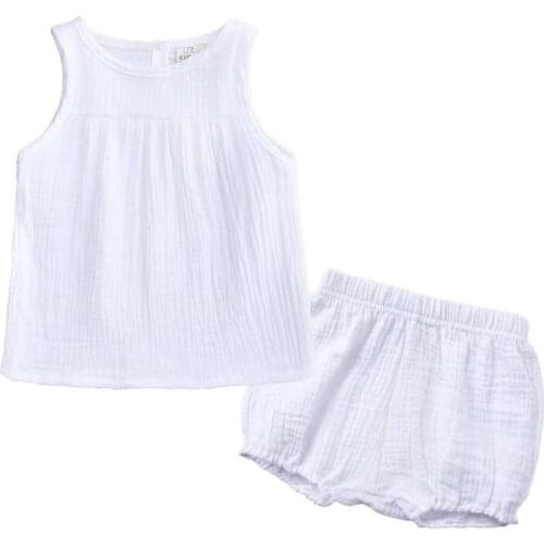 Summer Infant Baby Girl Clothing Suits Newborn Baby Girl Linen Clothes Outfit Kids Clothes Set Sleeveless Vest+Shorts 2 PCS
