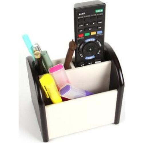 Multi-function 3 Grid Desktop Pen Holder Office School Stationery Storage Case Wood Box Desk Pen Pencil Organizer Phone Holder