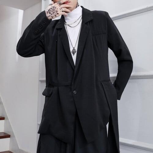 Mens Casual Blazer Jacket 2021 Spring And Summer New Black Personality Suit Loose Performance Costume Stage Outfit Yamamoto Wind